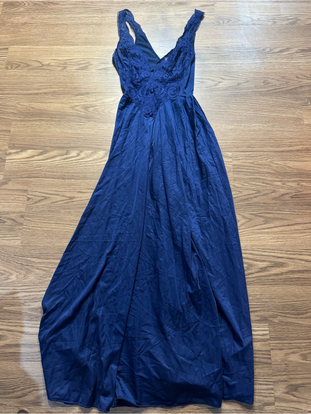 Vintage Olga Navy Lace V-Neck Maxi Slip Dress